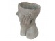 Šedý cementový květináč hlava ženy v dlaních - 16*16*22 cm