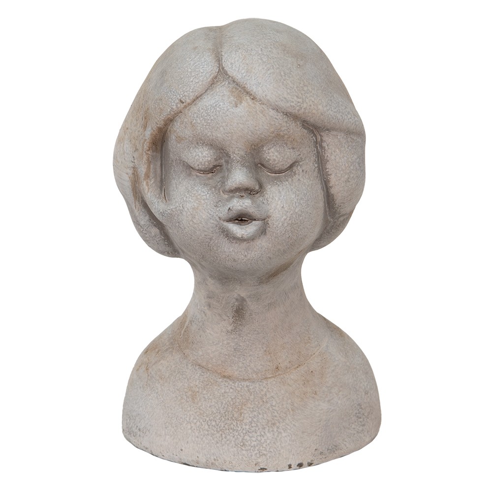 Šedá cementová dekorace busta dívky - 11*10*18 cm