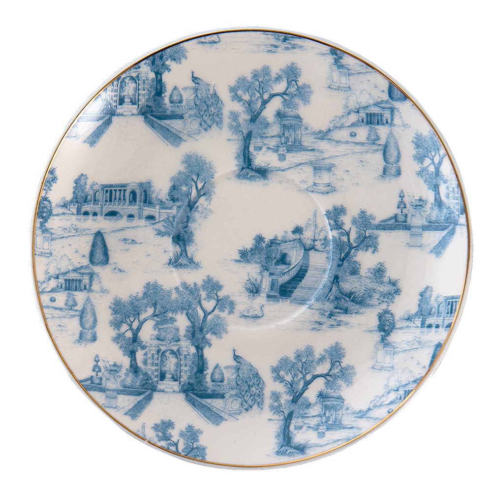 Bílo-modrý porcelánový šálek s podšálkem - Ø 10*6 / Ø 15*2 cm / 250 ml