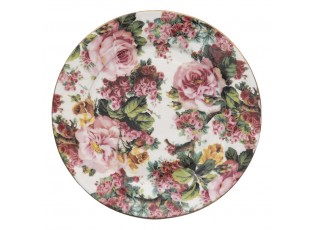 Porcelánový dezertní talířek s květy a zlatou linkou Pink Flowers - Ø 21*2 cm