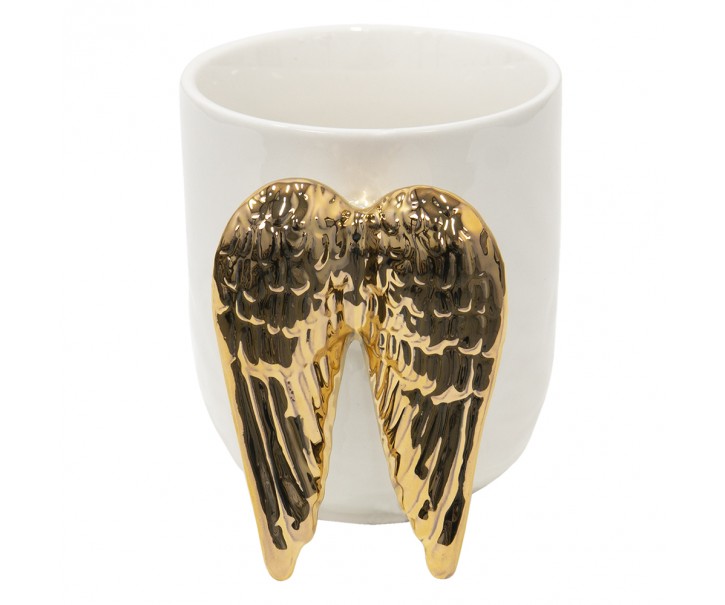 Bílý keramický hrnek se zlatými křídly Wings - 11*9*10 cm