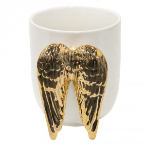Bílý keramický hrnek se zlatými křídly Wings - 11*9*10 cm