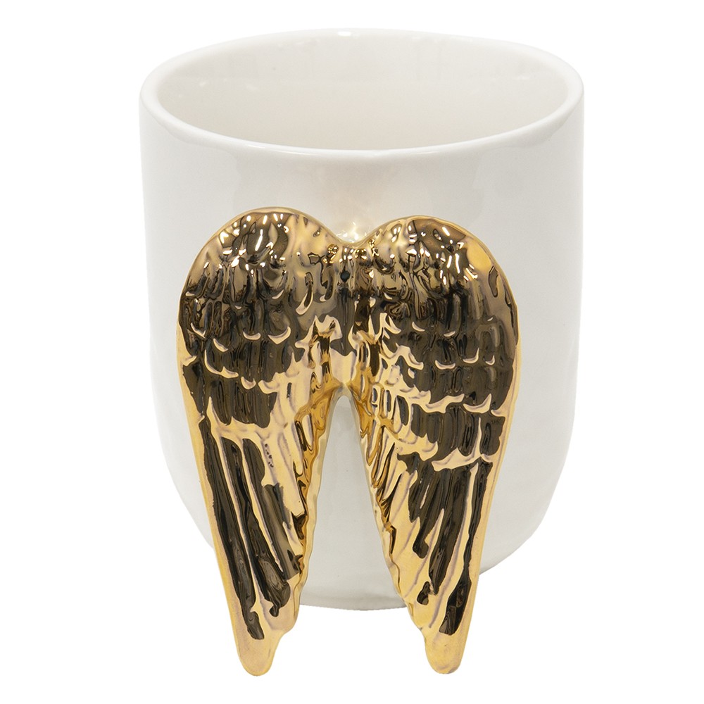 Bílý keramický hrnek se zlatými křídly Wings - 11*9*10 cm