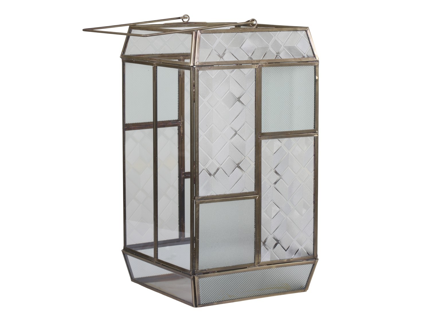 Bronzová antik kovová lucerna s patinou Frosté - 20*20*38cm