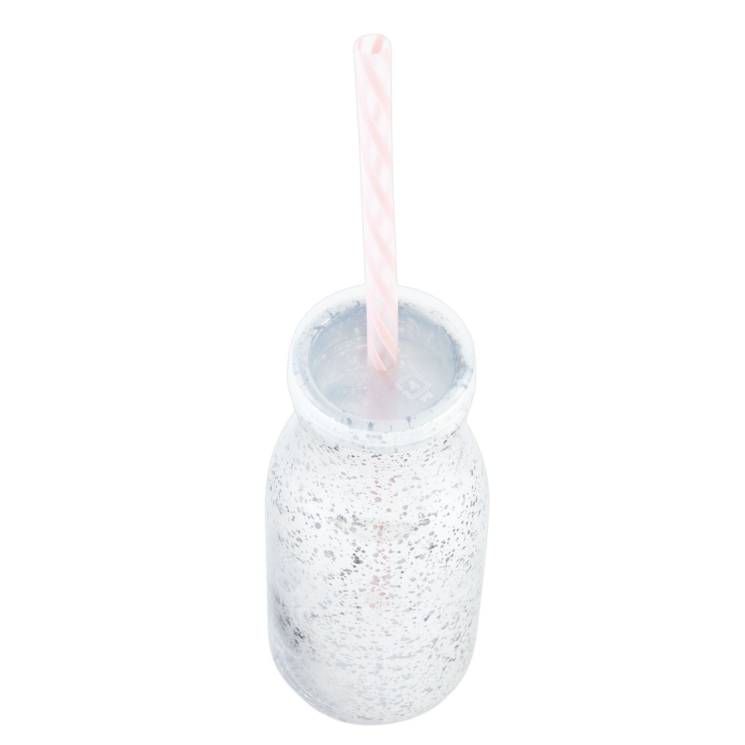 Stříbrná skleněná láhev na brčko bez brčka - Ø 6*14 cm / 0,2 L