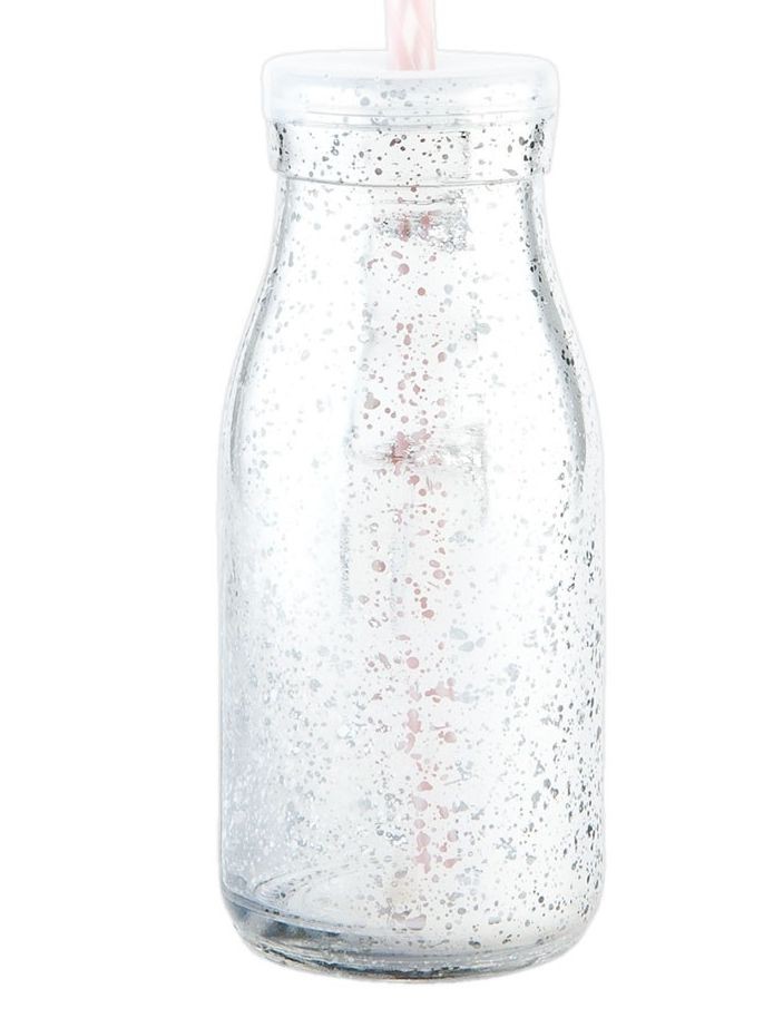 Stříbrná skleněná láhev na brčko bez brčka - Ø 6*14 cm / 0,2 L