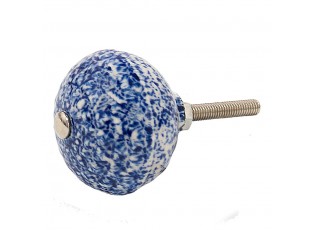 Béžovo-modrá keramická úchytka s mramorováním - Ø 4*3 cm