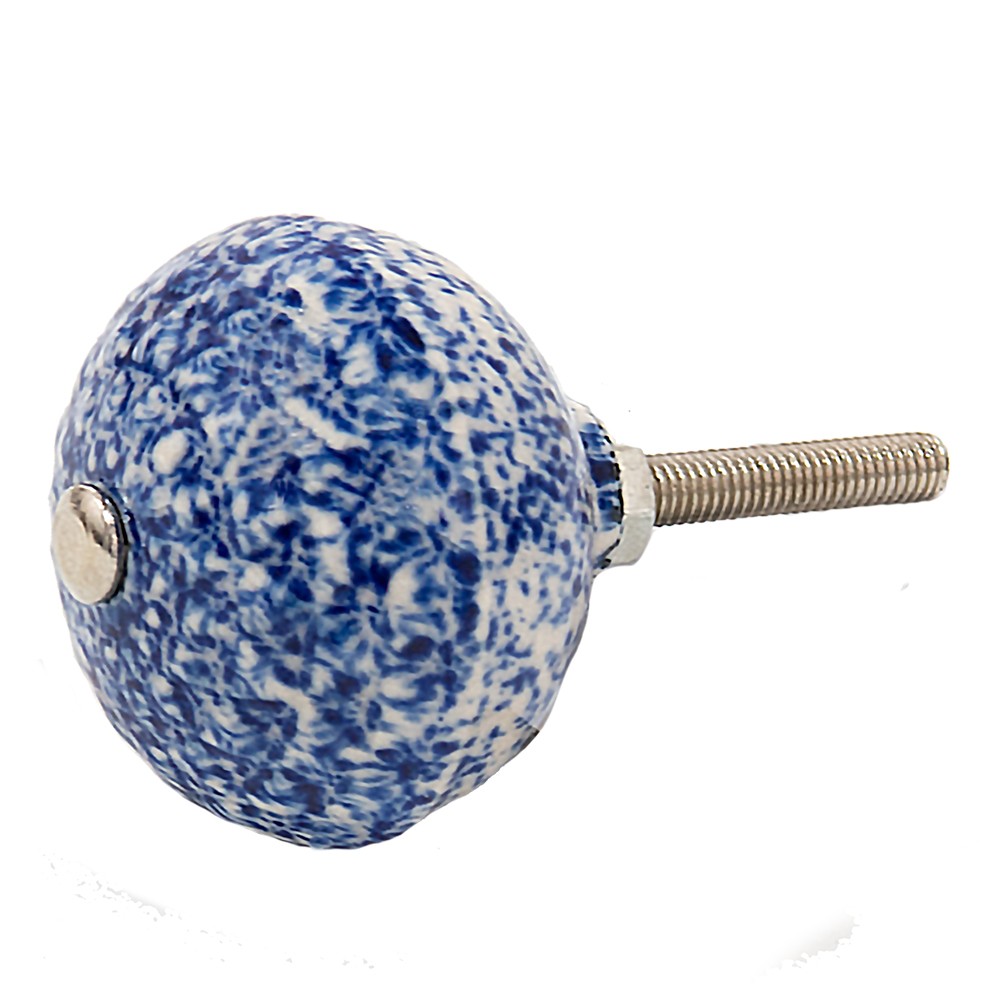 Béžovo-modrá keramická úchytka s mramorováním - Ø 4*3 cm Clayre & Eef