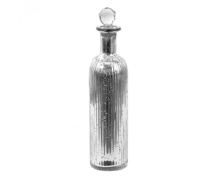Stříbrná skleněná dekorační láhev se zátkou - Ø 7*31 cm