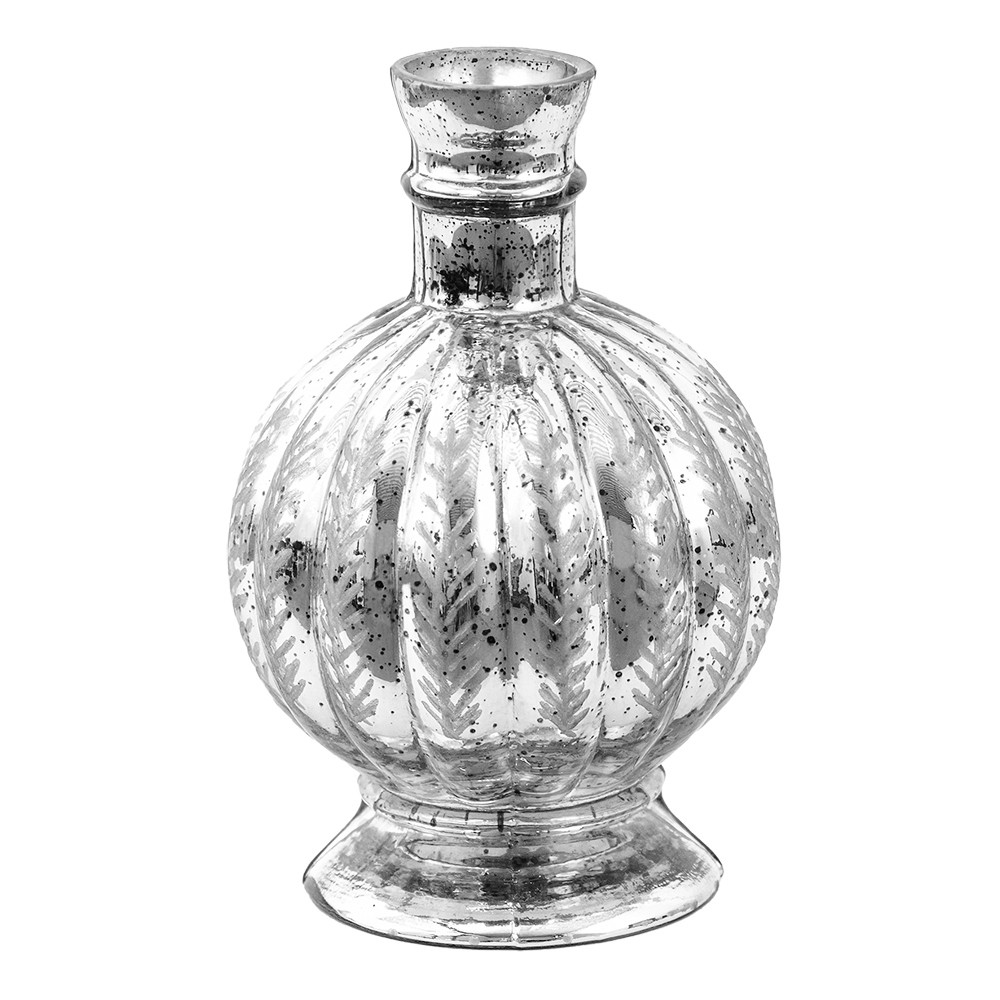 Stříbrná skleněná dekorační váza s úzkým hrdlem - Ø 13*20 cm Clayre & Eef