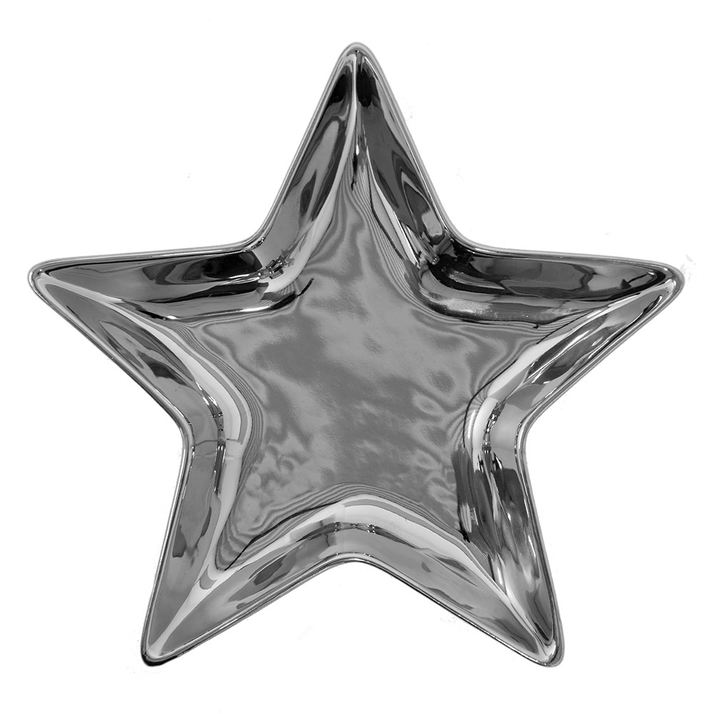 Stříbrná keramická miska ve tvaru hvězdy Silver Star - 16*16*2 cm Clayre & Eef