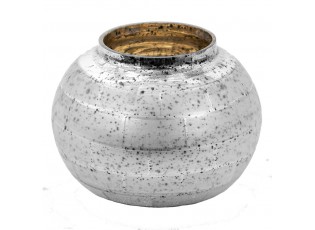 Stříbrný antik skleněný svícen na čajovou svíčku - Ø 11*8 cm