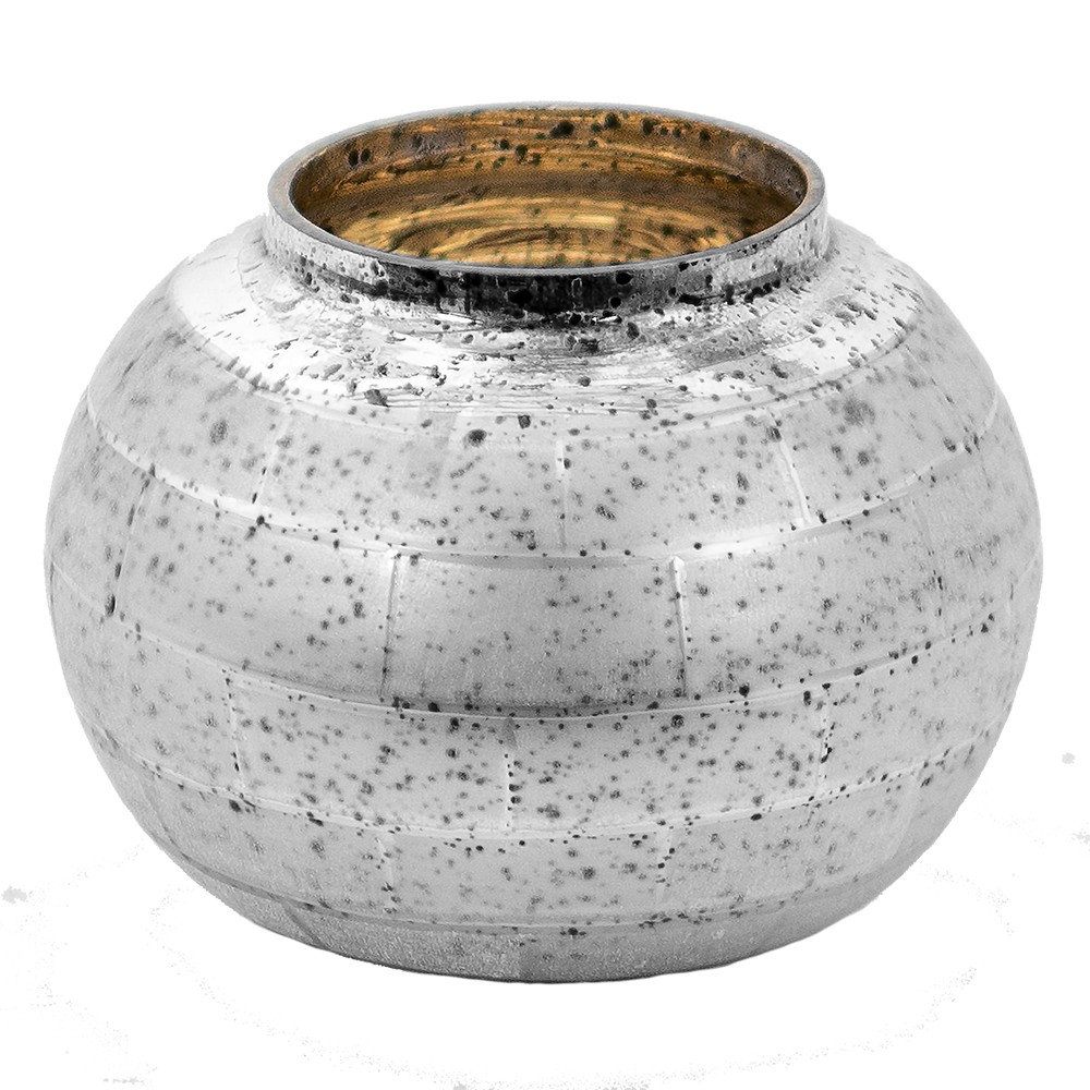 Stříbrný antik skleněný svícen na  čajovou svíčku - Ø 11*8 cm Clayre & Eef
