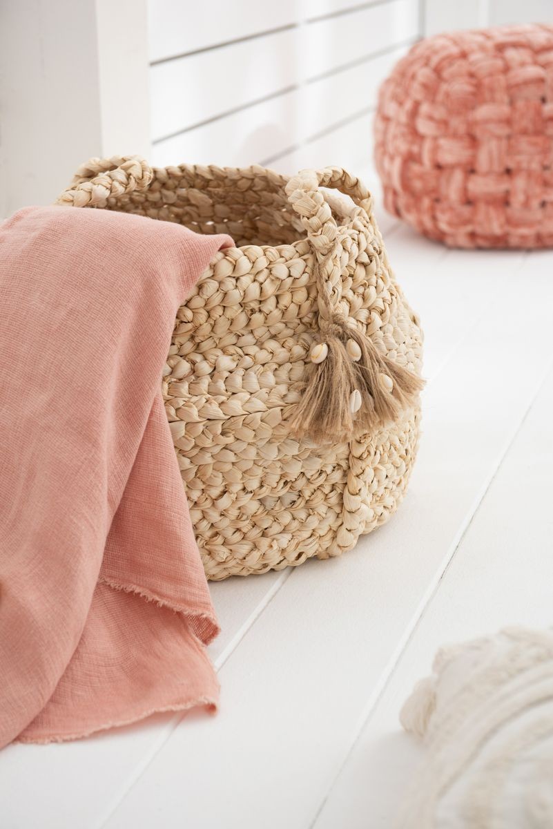 2ks přírodní koše z kukuřičných listů se střapci Maise - Ø40*33/ Ø32*29 cm