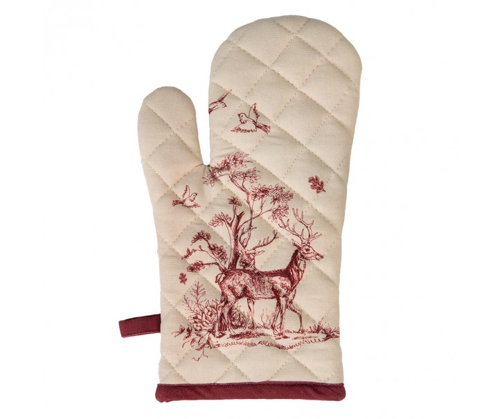 Béžová chňapka - rukavice s jeleny a ptáčky - 18*30 cm