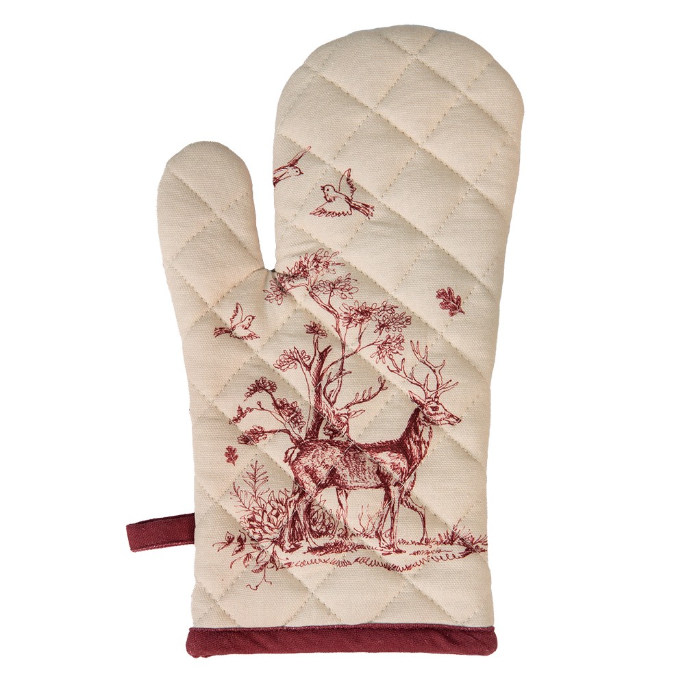 Levně Béžová chňapka - rukavice s jeleny a ptáčky Pretty Forest - 18*30 cm PFT44