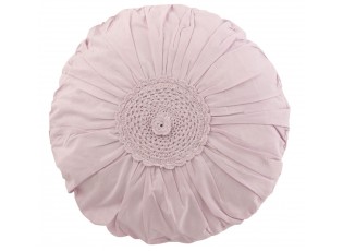Růžový bavlněný kulatý polštář s krajkou Lace pink - Ø 39*12cm