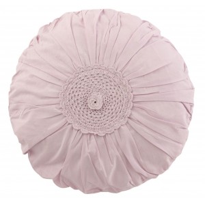 Fialkový bavlněný kulatý polštář s krajkou Lace violet - Ø 39*12cm