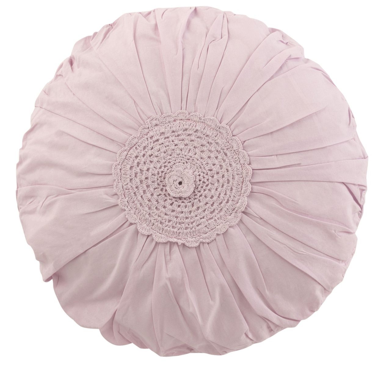 Fialkový bavlněný kulatý polštář s krajkou Lace violet - Ø 39*12cm