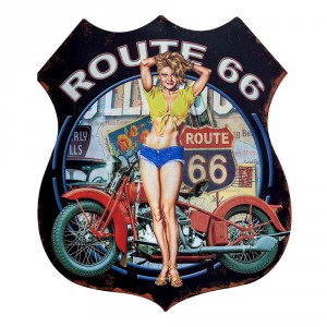 Černá nástěnná kovová cedule Route 66 - 30*1*35 cm