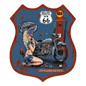 Modrá nástěnná kovová cedule Route 66 - 30*1*35 cm