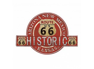 Červená nástěnná kovová cedule Historic Route 66 - 50*1*34 cm