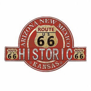 Červená nástěnná kovová cedule Historic Route 66 - 50*1*34 cm