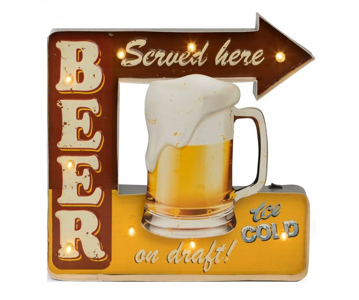 Nástěnná kovová cedule se šipkou Beer - 40*1*40 cm