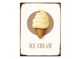 Bílá antik nástěnná kovová cedule Ice Cream - 25*1*33 cm