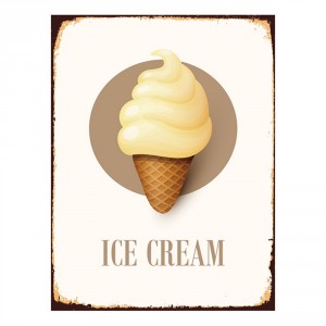 Bílá antik nástěnná kovová cedule Ice Cream - 25*1*33 cm