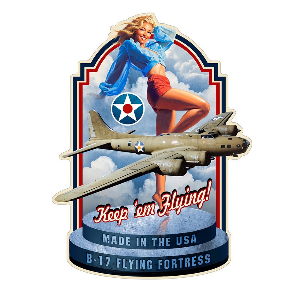 Levně Modrá nástěnná kovová cedule B-17 - 45*1*60 cm 6Y5081