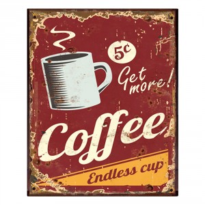 Červená nástěnná kovová cedule Coffee - 25*1*33 cm