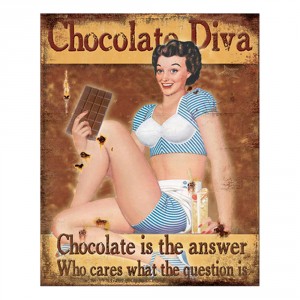 Hnědá nástěnná cedule Chocolate Diva - 20*1*25 cm