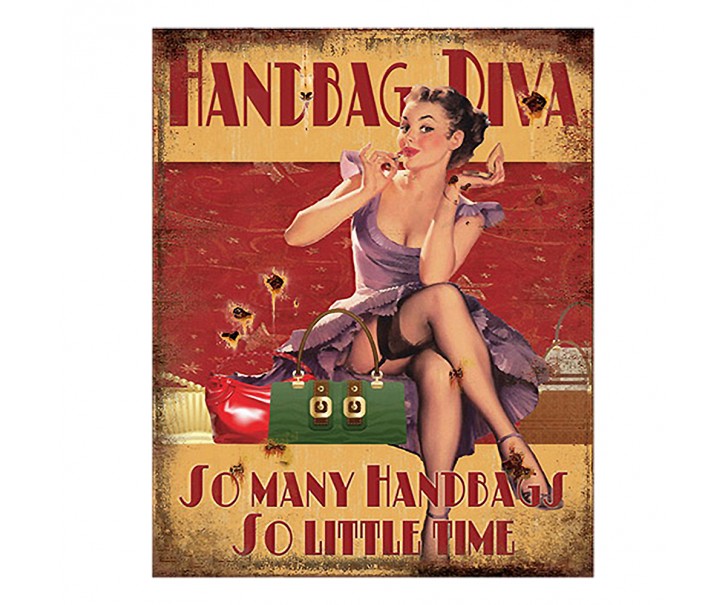 Červená nástěnná cedule Handbag Diva - 20*1*25 cm