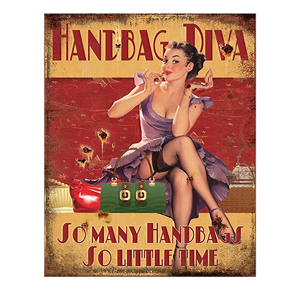 Levně Červená nástěnná cedule Handbag Diva - 20*1*25 cm 6Y5102