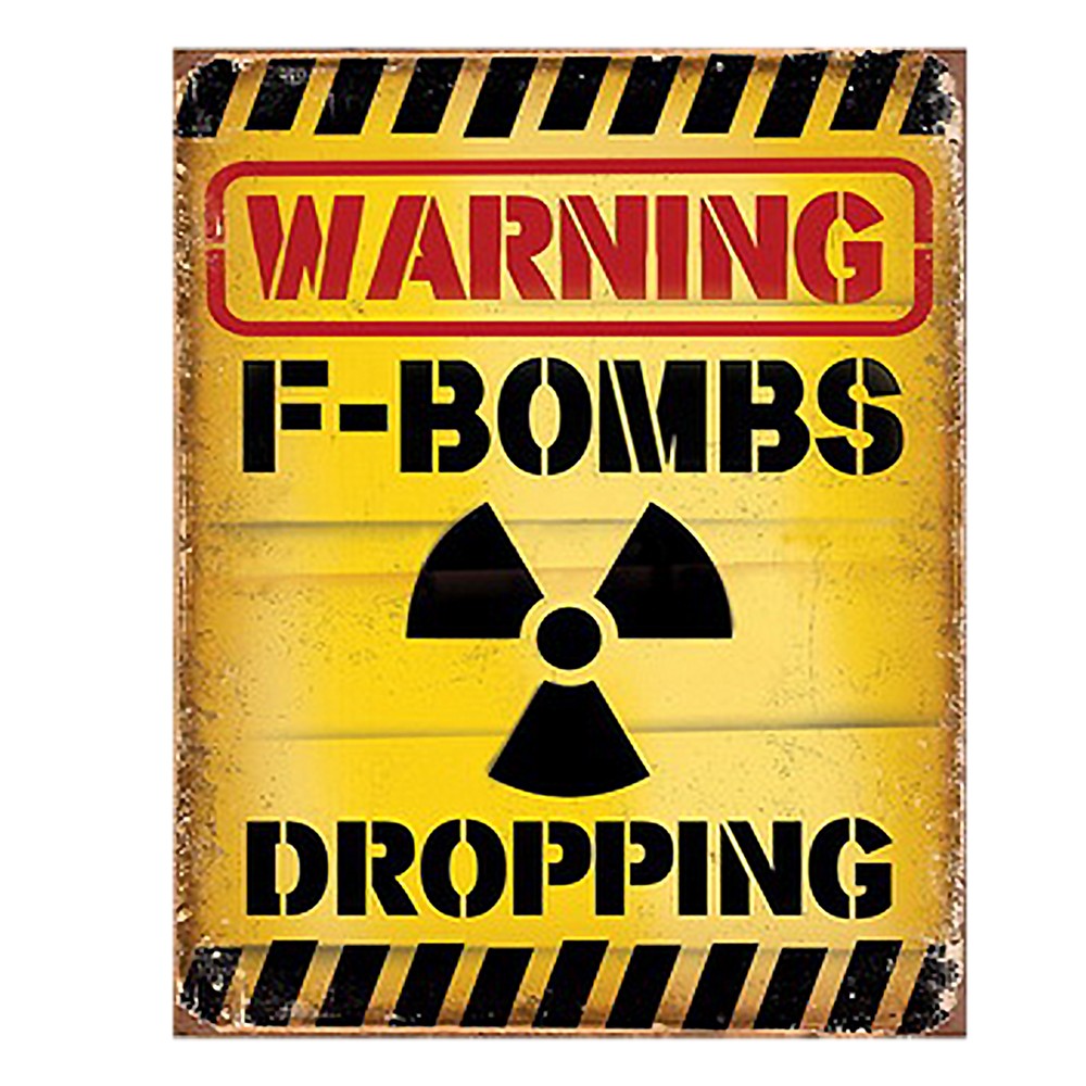 Žlutá nástěnná cedule Warning Bombs Dropping - 20*1*25 cm Clayre & Eef