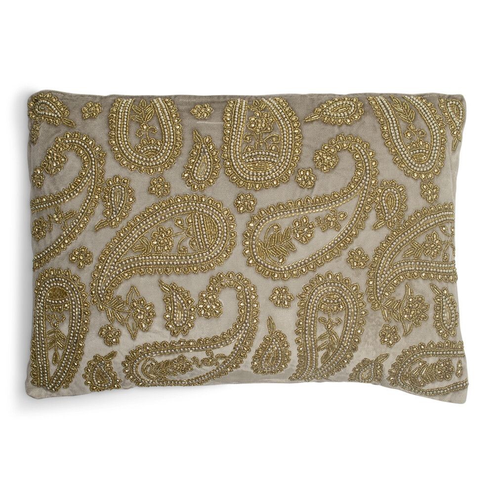 Béžový sametový polštář s ornamenty Paisley beige - 45*15*35cm Mars & More