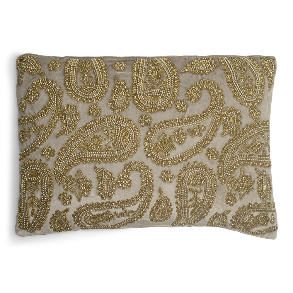 Béžový sametový polštář s ornamenty Paisley beige - 45*15*35cm