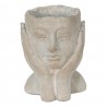 Šedý cementový květináč hlava ženy v dlaních S - 13*13*18 cm