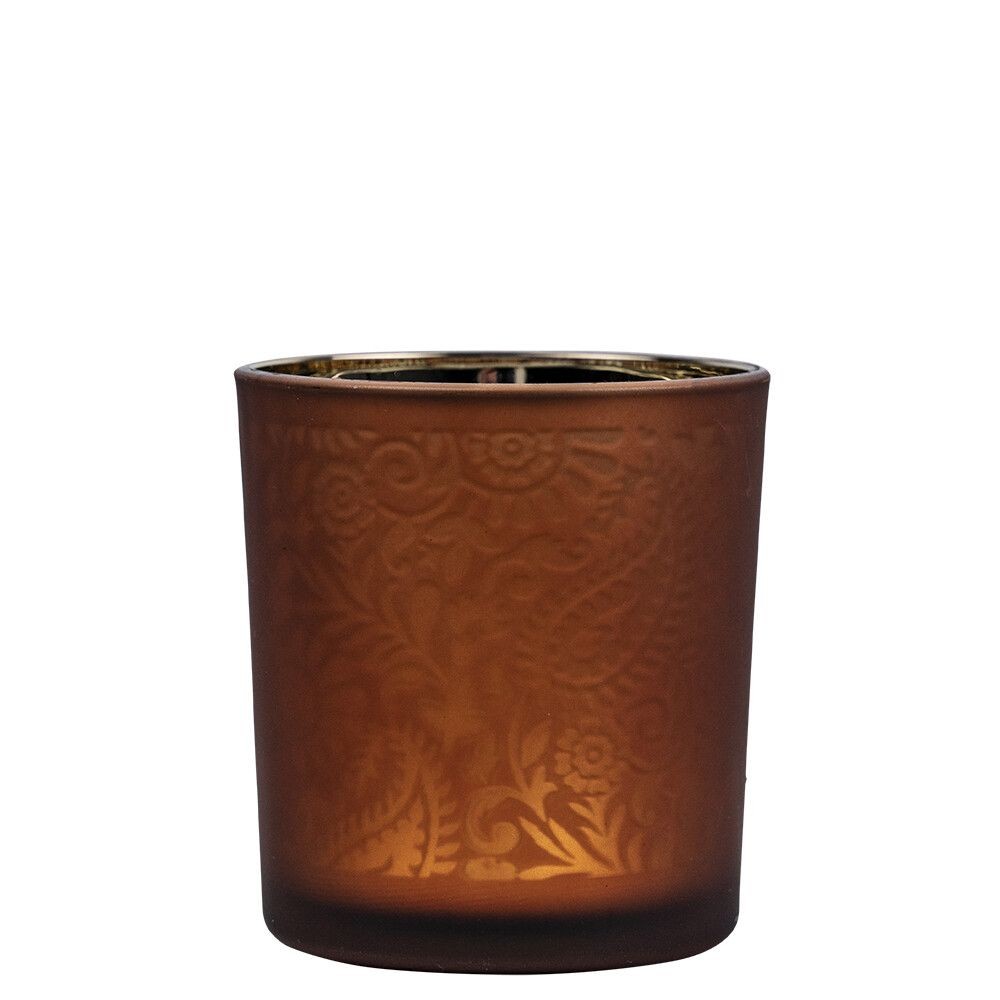 Levně Oranžovo stříbrný skleněný svícen s ornamenty Paisley vel.S - Ø7*8cm XMWLPAOS