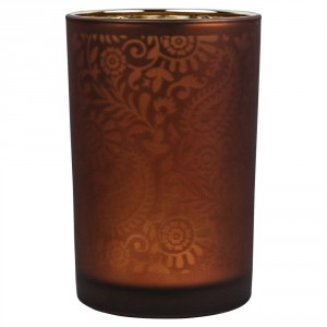 Oranžovo stříbrný skleněný svícen s ornamenty Paisley vel.L - Ø12*18cm