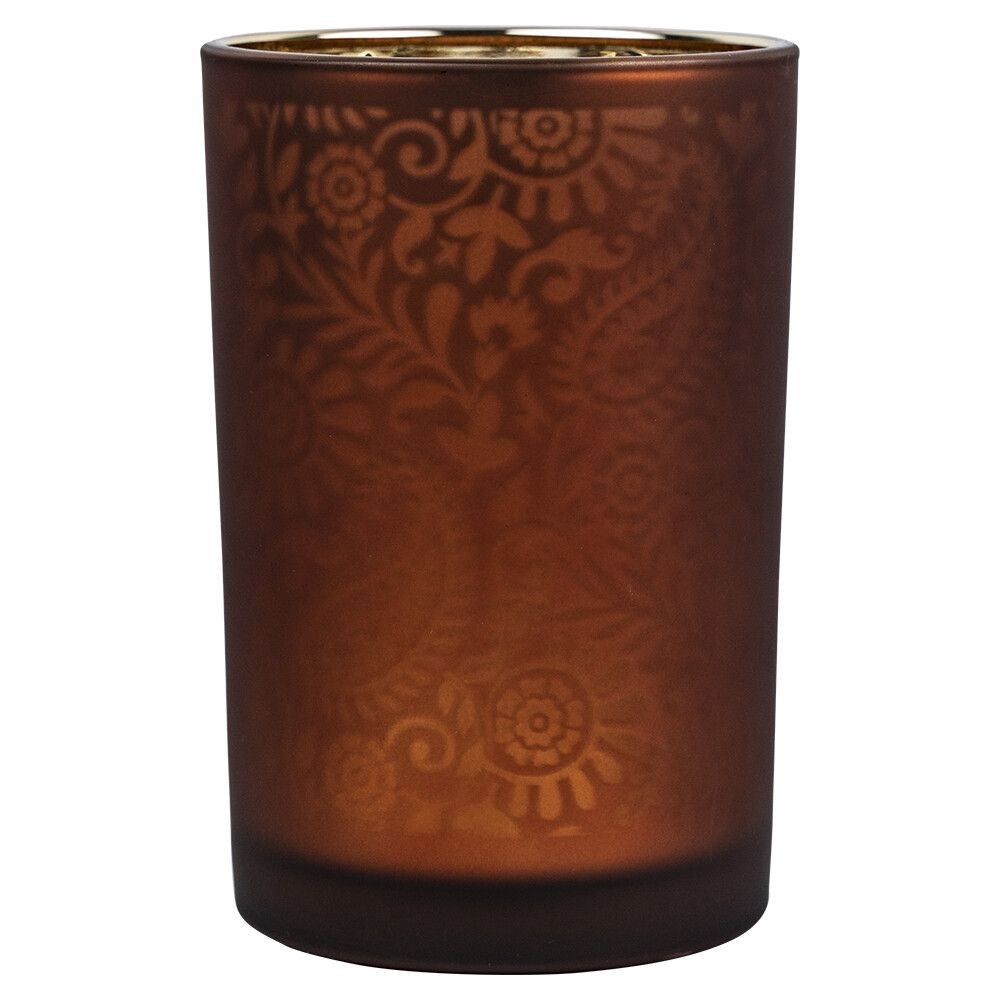 Oranžovo stříbrný skleněný svícen s ornamenty Paisley vel.L - Ø12*18cm