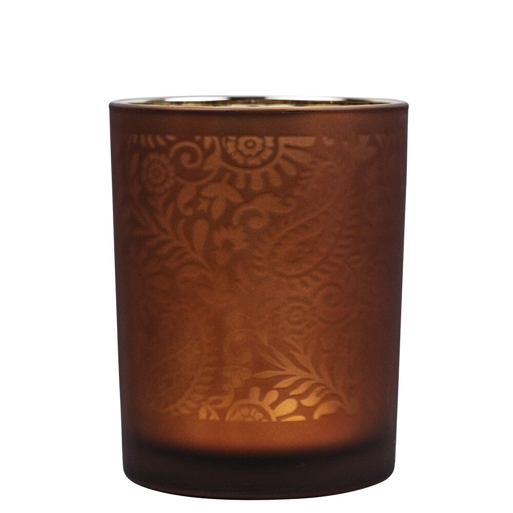Oranžovo stříbrný skleněný svícen s ornamenty Paisley vel.M - Ø10*12,5cm