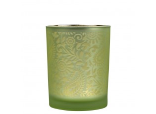 Zeleno stříbrný skleněný svícen s ornamenty Paisley vel.M - Ø10*12,5cm