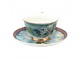 Modrý porcelánový šálek s podšálkem s květy a Tukanem - 12*10*6 cm / Ø 15*2 cm / 200 ml