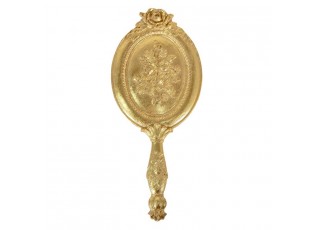 Zlaté antik příruční zrcátko s růžemi a patinou - 10*1*25 cm