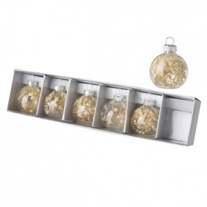 Set 6ks závěsná skleněná ozdoba se suchými květy uvnitř - Ø 4cm