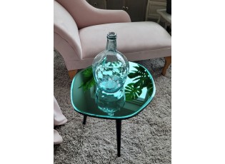 Černý dřevěný odkládací stolek se zelenou skleněnnou deskou Divo- 54*45*48 cm
