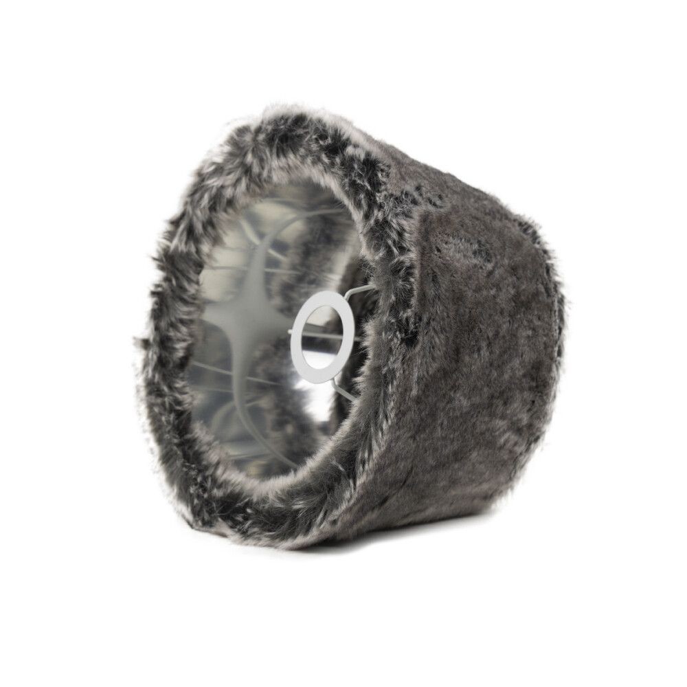 Šedé chlupaté stínidlo Wolf grey - Ø25*Ø18*16 cm