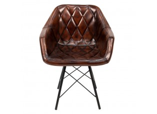 Hnědá kožená antik jídelní židle s područkou Vanetta - 46*61*85 cm